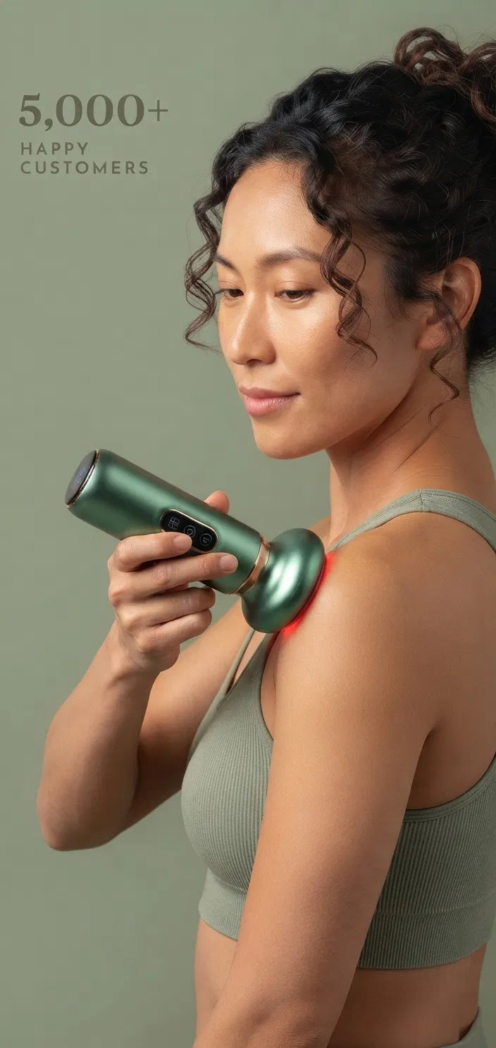 Woman using The Reset Cup on her shoulder